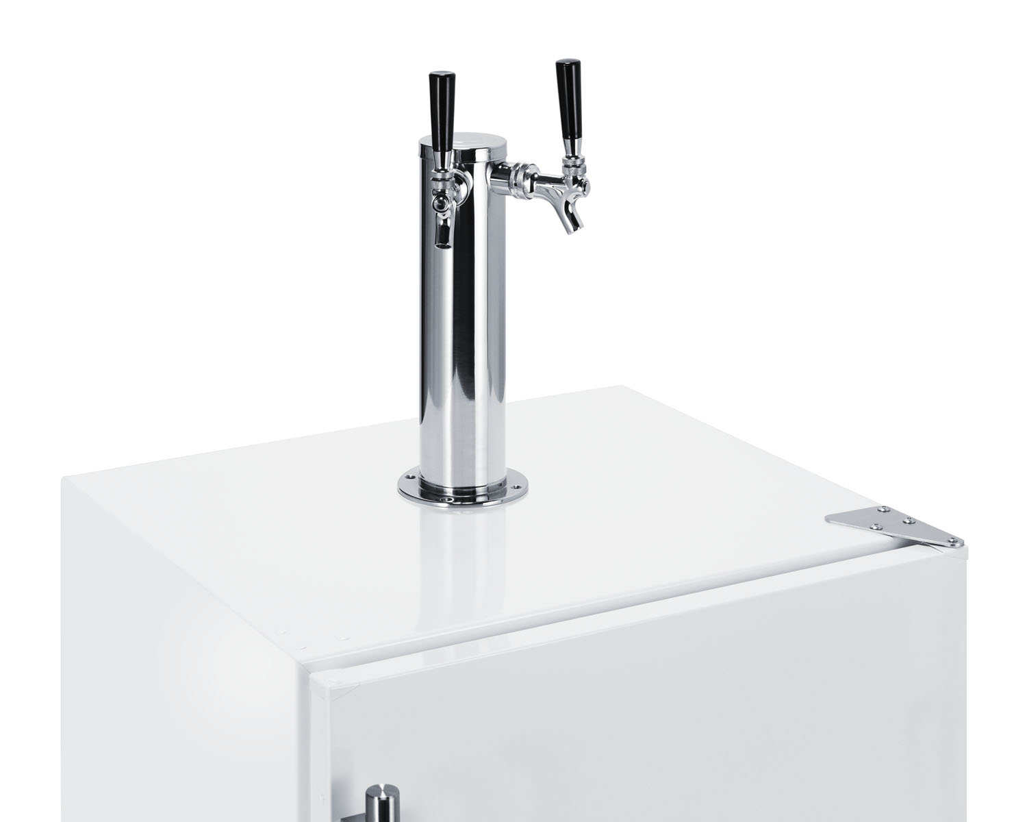 Built-in undercounter ADA height commercially listed dual tap wine dispenser in white with stainless steel handle